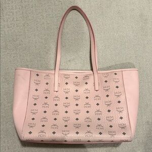 MCM Pale Pink Logo Print Tote